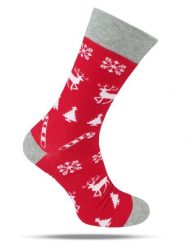 Tematyczne Skarpetki Bawełniane - Choinka, Renifer, Święta. Czerwone skarpety His Story, bez wzorów, z bawełny. Za 34.99 zł.