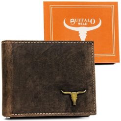 Portfel męski Buffalo Wild RM-05-BAW brązowy. Brązowe portfele BUFFALO WILD, bez wzorów, z nubiku. Za 59.99 zł.