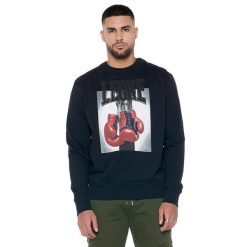 Bluza z bawełna z ściągacze na co dzień na siłownię. Czarne bluzy LEONE 1947 APPAREL, bez wzorów, z bawełny, bez kaptura. W wyprzedaży za 124.24 zł.