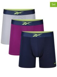 Reebok Bokserki (3 pary) "Tully" w kolorze fioletowym, szarym i granatowym rozmiar: L. Niebieskie bokserki Reebok, l, bez wzorów. Za 78.47 zł.