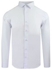 Delikatnie Taliowana Elegancka Koszula Męska - Victorio - Biała. Białe koszule Victorio, m, bez wzorów, z bawełny, bez kołnierzyka, bez ramiączek. Za 145.00 zł.
