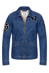 KURTKA ZIMOWA WRANGLER HAWKINS JACKET MID STONE W4580512L. Kurtki Wrangler, na zimę, l, z aplikacjami, z jeansu, bez kaptura. Za 359.99 zł.