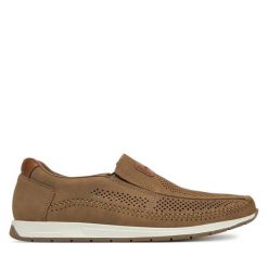 Półbuty Rieker. Brązowe eleganckie półbuty Rieker, bez wzorów, bez obcasa, bez zapięcia. Za 379.99 zł.