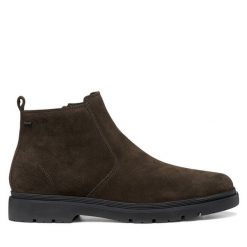 Botki Geox. Brązowe botki sznurowane Geox, bez wzorów, bez obcasa, bez zapięcia. Za 769.99 zł.