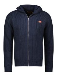 Geographical Norway Kardigan "Flexibus" w kolorze granatowym rozmiar: S. Niebieskie swetry rozpinane Geographical Norway, s, bez wzorów, ze splotem, bez kołnierzyka, bez ramiączek. Za 79.03 zł.