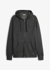 Bluza rozpinana z kapturem, z czystej bawełny, z efektem sprania. Niebieskie bluzy bonprix, m, z aplikacjami, z bawełny, z kapturem. Za 149.99 zł.