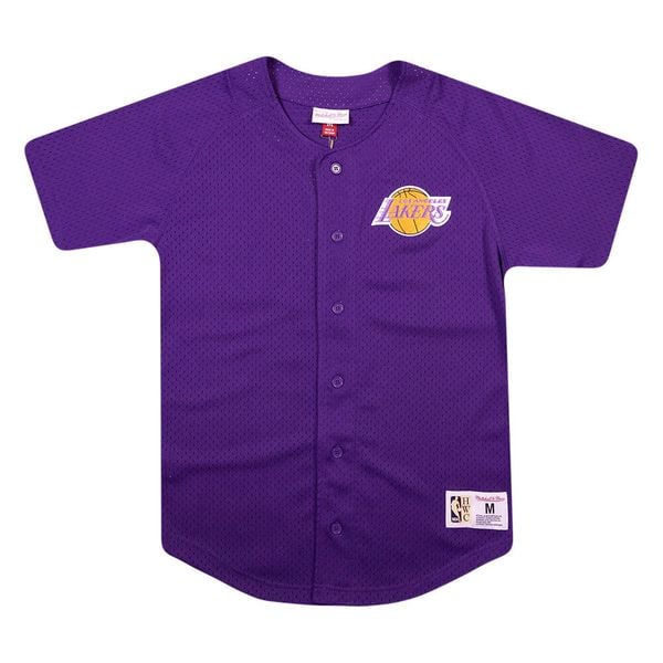 Koszula Los Angeles Lakers. Fioletowe koszule Mitchell & Ness, m, bez wzorów, bez kołnierzyka, bez ramiączek. Za 477.50 zł.
