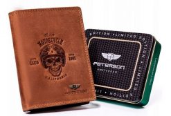 Portfel skórzany Peterson [DH] PTN N4C-CHM brązowy tłoczenie 03. Brązowe portfele Peterson, bez wzorów, ze skóry. Za 80.00 zł.