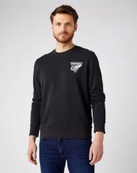 WRANGLER CHEST PRINT CREW BLACK W6F5HA100 112141478. Czarne bluzy Wrangler, s, bez wzorów, bez kaptura. Za 119.99 zł.