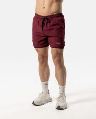 Męskie szorty sportowe 2 w 1 z wewnętrzną warstwą i kieszenią – bordowy. Czerwone krótkie spodenki sportowe AESTHETICWOLF, m, bez wzorów, z elastanu. Za 301.99 zł.
