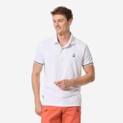 Polo żeglarskie męskie Decathlon Sailing 100. Białe koszulki polo TRIBORD, l, bez wzorów, z bawełny, bez kołnierzyka, bez ramiączek, żeglarskie. Za 69.99 zł.