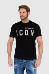 DSQUARED2 Czarny t-shirt męski ze srebrnym błyszczącym logo icon. Czarne t-shirty Dsquared2, l, bez wzorów, bez kołnierzyka, bez ramiączek. W wyprzedaży za 699.99 zł.