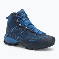 Buty trekkingowe męskie Mammut Ducan II High GTX. Niebieskie buty trekkingowe Mammut, bez wzorów, bez zapięcia, trekkingowe. Za 839.99 zł.