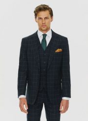 PAKO LORENTE – Granatowa marynarka garniturowa w kratę. Niebieskie garnitury Pako Lorente, m, bez wzorów, z elastanu, klasyczne. Za 399.99 zł.