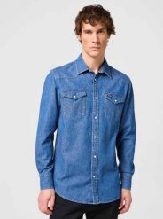 WRANGLER LS WESTERN SHIRT MĘSKA KOSZULA ELEGANCKA BARREL BLUE 112350488 W556015512. Niebieskie koszule Wrangler, l, bez wzorów, bez kołnierzyka, bez ramiączek. Za 169.99 zł.
