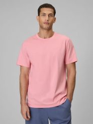 4F T-shirt regular gładki męski - różowy M. Czerwone t-shirty 4F, m, bez wzorów, z materiału, bez kołnierzyka, bez ramiączek. Za 49.99 zł.
