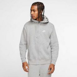 Bluza sportowa męska Nike Club Hoodie FZ. Szare bluzy bez kaptura Nike, m, bez wzorów, z bawełny, bez kaptura. Za 279.99 zł.