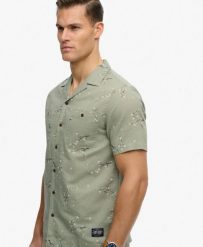 Superdry Krótka koszula plażowa z nadrukiem bawełna-len. Zielone koszule Superdry, na lato, xl, bez wzorów, z bawełny, bez kołnierzyka, bez ramiączek. Za 301.95 zł.