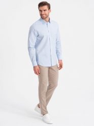 Bawełniana klasyczna koszula REGULAR - błękitna V1 OM-SHOS-0154 - XXL. Niebieskie koszule Ombre Clothing, l, bez wzorów, z bawełny, bez kołnierzyka, bez ramiączek. W wyprzedaży za 79.99 zł.