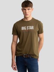 Koszulka męska o klasycznym kroju khaki Bruno 304. Zielone t-shirty BIG STAR, l, bez wzorów, z bawełny, bez kołnierzyka, bez ramiączek. Za 99.99 zł.