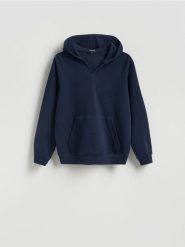 Dzianinowa bluza z kapturem - granatowy. Niebieskie bluzy z kapturem Reserved, l, bez wzorów, z bawełny, z kapturem. Za 139.99 zł.