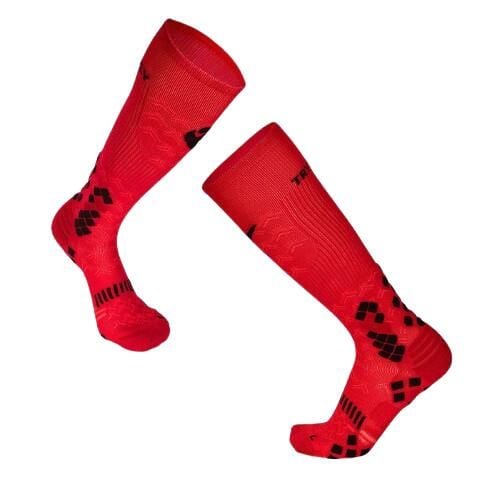 Długie podkolanówki uciskowe czerwone. Czerwone skarpety TRY TO FLY, bez wzorów. W wyprzedaży za 86.39 zł.