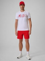 4F Spodenki kibica męskie - czarne M. Czerwone krótkie spodenki sportowe 4F, m, bez wzorów, z dresówki. Za 149.99 zł.