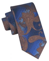 Klasyczny, Męski Krawat Alties - Ciemnoniebieski, Brązowe Paisley. Niebieskie krawaty i muchy Alties, bez wzorów, z tkaniny. Za 49.00 zł.