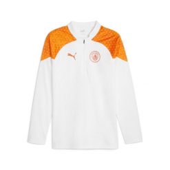 Top treningowy Manchester City 2023/24. Białe bluzy Puma, s, bez wzorów, bez kaptura. W wyprzedaży za 252.65 zł.