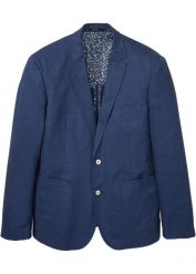 Marynarka z domieszką lnu, Regular Fit. Niebieskie garnitury bonprix, m, bez wzorów. Za 379.99 zł.