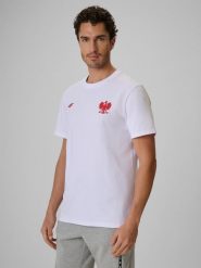 4F Koszulka kibica męska - biała XL. Białe t-shirty 4F, m, bez wzorów, z bawełny, bez kołnierzyka, bez ramiączek. Za 69.99 zł.