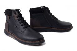 RIEKER TEX B3343-00 black, trzewiki męskie. Czarne botki sznurowane Rieker, bez wzorów, z wełny, bez obcasa, bez zapięcia. Za 449.90 zł.