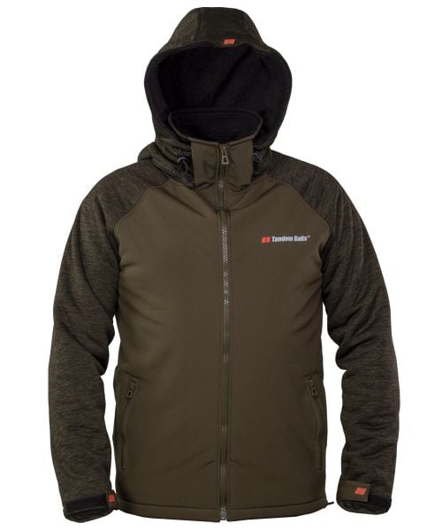 Softshell Kurtka z wędkarska kapturem. Zielone kurtki TANDEM BAITS, na jesień, l, bez wzorów, z materiału. Za 319.22 zł.