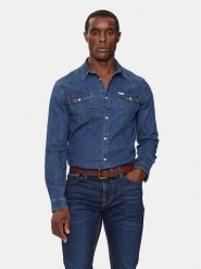 Guess Koszula jeansowa M4YH02 D3PF6 Granatowy Classic Fit. Niebieskie koszule Guess, m, z aplikacjami, z bawełny, bez kołnierzyka, bez ramiączek. Za 339.99 zł.