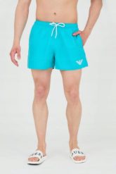 EMPORIO ARMANI Spodenki kąpielowe. Niebieskie kąpielówki Emporio Armani, m, bez wzorów, z poliesteru. W wyprzedaży za 151.99 zł.