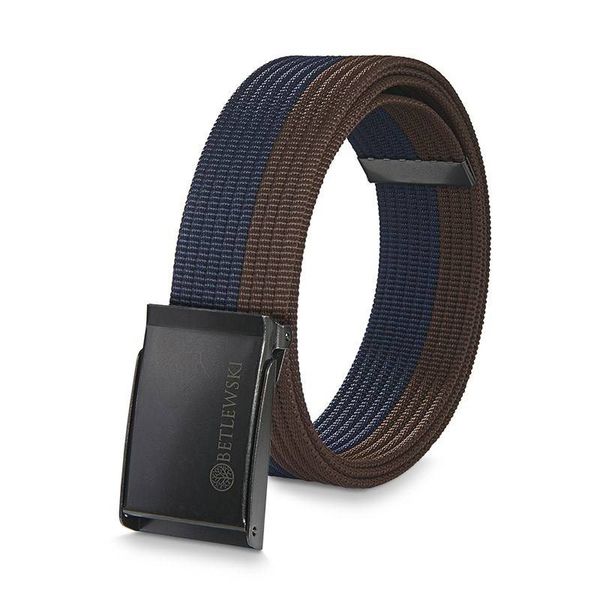 Pasek parciany BETLEWSKI PRC-10_GR-1 XL granatowo-brązowy. Brązowe paski Betlewski, bez wzorów, z materiału. Za 34.99 zł.