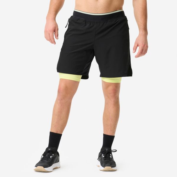 Spodenki fitness cardio męskie Domyos. Czarne szorty DOMYOS, l, bez wzorów, z elastanu, sportowe. Za 119.99 zł.