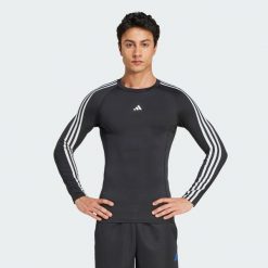 Koszulka TECHFIT Compression Training 3-Stripes Long Sleeve. Czarne odzież kompresyjna Adidas, m, bez wzorów, z materiału, na fitness i siłownię, techfit (adidas). Za 229.00 zł.