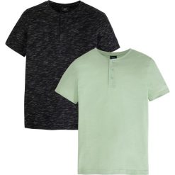 Shirt z dekoltem henley, krótki rękaw (2 szt.). Niebieskie bluzki z długim rękawem bonprix, l, bez wzorów, bez kołnierzyka, bez ramiączek. Za 107.99 zł.