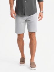 Męskie szorty ze strukturalnej dzianiny SLIM FIT – jasnoszare V4 OM-SRCS-0169 - XXL. Szare szorty Ombre Clothing, l, bez wzorów, z bawełny, klasyczne. Za 107.99 zł.