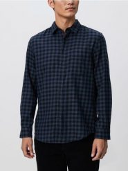 Koszula regular fit w kratę - granatowy. Niebieskie koszule Reserved, l, bez wzorów, z bawełny, bez kołnierzyka, bez ramiączek. Za 119.99 zł.