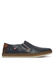Rieker Półbuty B5297-14 Granatowy. Niebieskie eleganckie półbuty Rieker, bez wzorów, ze skóry, bez obcasa, bez zapięcia. Za 359.99 zł.