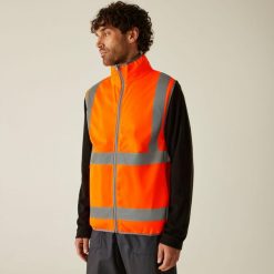 Kamizelka z pełnym zamkiem Regatta Hi-Vis Pro. Brązowe kurtki softshell Regatta, bez wzorów, z softshellu, bez kaptura. Za 89.99 zł.