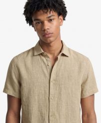 Superdry Koszula Riviera z lnu krótki rękaw – Relaxed fit. Brązowe koszule Superdry, na lato, l, bez wzorów, ze lnu, bez kołnierzyka, bez ramiączek. Za 361.55 zł.