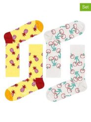 Happy Socks Skarpety (2 pary) "Pineapples & Cherrys" w kolorze biało-żółtym rozmiar: 41-46. Żółte skarpety Happy Socks, bez wzorów. Za 74.63 zł.