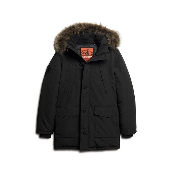 Parka z kapturem i sztucznym futrem Superdry Everest. Czarne kurtki softshell Superdry, l, bez wzorów, z softshellu, z kapturem. Za 842.80 zł.
