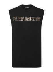 Plein Sport Tank top AADC MTK7943 STE001N Czarny Regular Fit. Czarne t-shirty sportowe Plein Sport, bez wzorów, z bawełny, bez ramiączek. Za 379.99 zł.