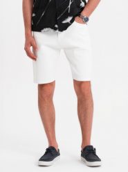 Męskie denimowe szorty o klasycznym kroju – białe V1 OM-SRDS-0171 - XXL. Białe szorty Ombre Clothing, l, z aplikacjami, z bawełny, klasyczne. W wyprzedaży za 119.99 zł.