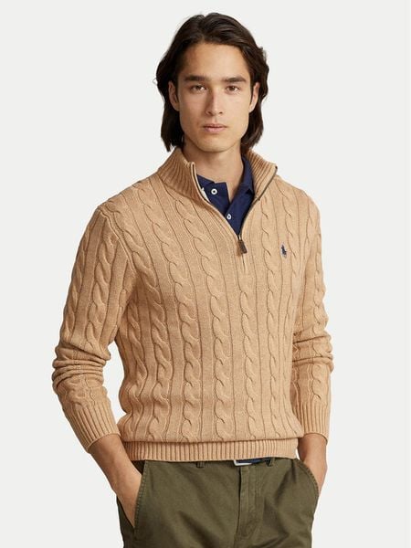Polo Ralph Lauren Sweter 710810841003 Beżowy Regular Fit. Brązowe swetry rozpinane Polo Ralph Lauren, m, bez wzorów, z bawełny, bez kołnierzyka, bez ramiączek. Za 949.99 zł.