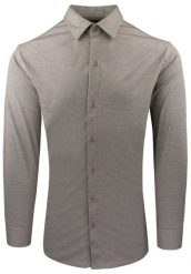 Męska Koszula z Dzianinowej Tkaniny - Krój Taliowany - Ciemny Beż. Koszule Pazzani, m, bez wzorów, z bawełny, bez kołnierzyka, bez ramiączek. Za 199.00 zł.